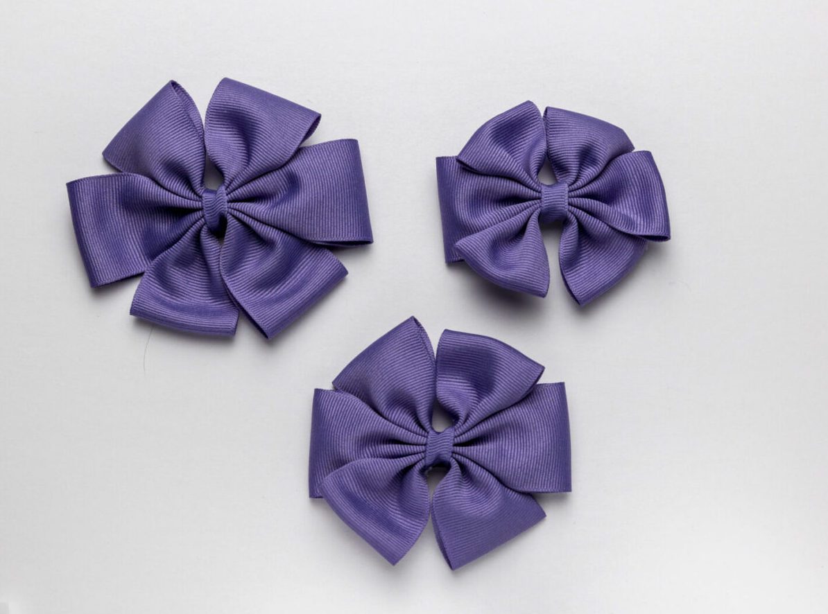 A Round Royal Blue Color Bow on a White Background