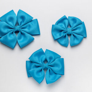 A Blue Color Round Bow on a White Background